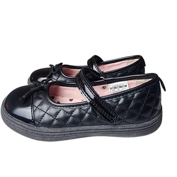 Carter's Black Quilted Patent Mary Janes Dress Shoes Little Girls 11 - Picture 4 of 10